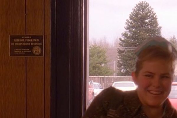 Front door of the Double R Diner with Heidi
