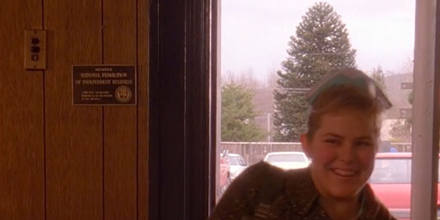Front door of the Double R Diner with Heidi
