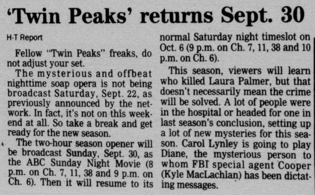 Newspaper article about Twin Peaks