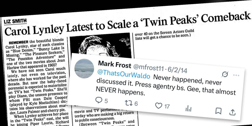 Newspaper article and a tweet from Mark Frost