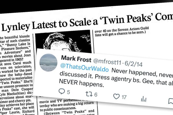 Newspaper article and a tweet from Mark Frost