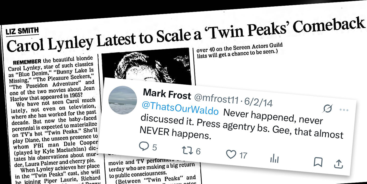 Newspaper article and a tweet from Mark Frost