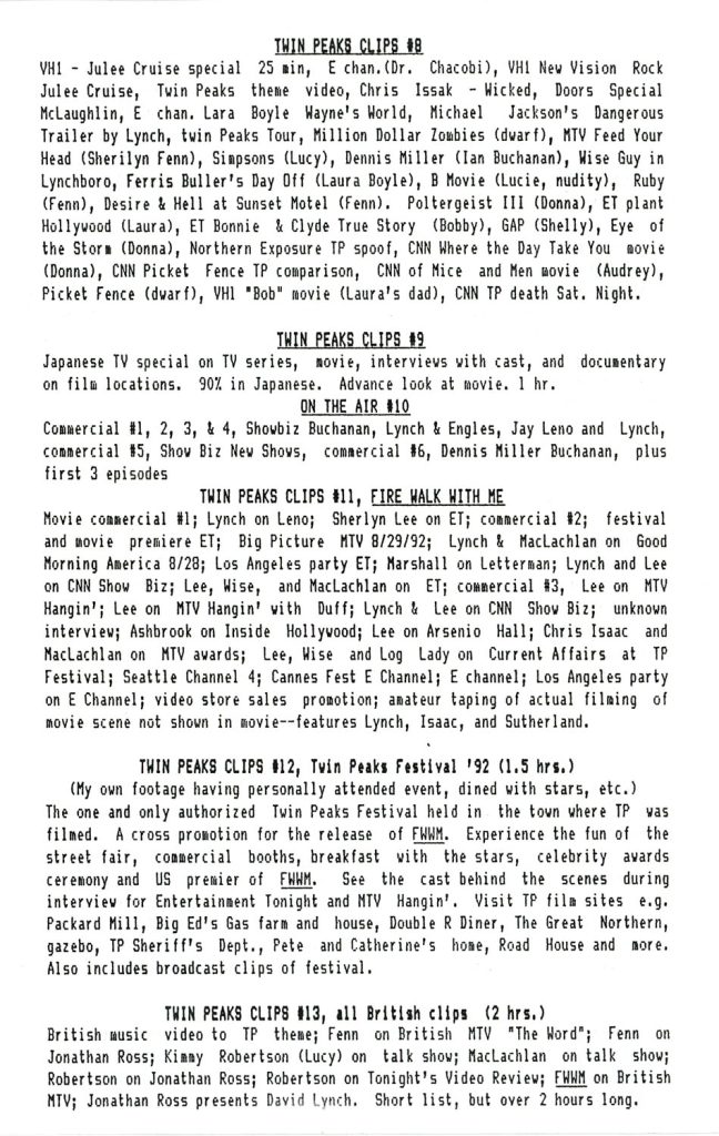 Twin Peaks Collectables catalog from Bruce Phillips