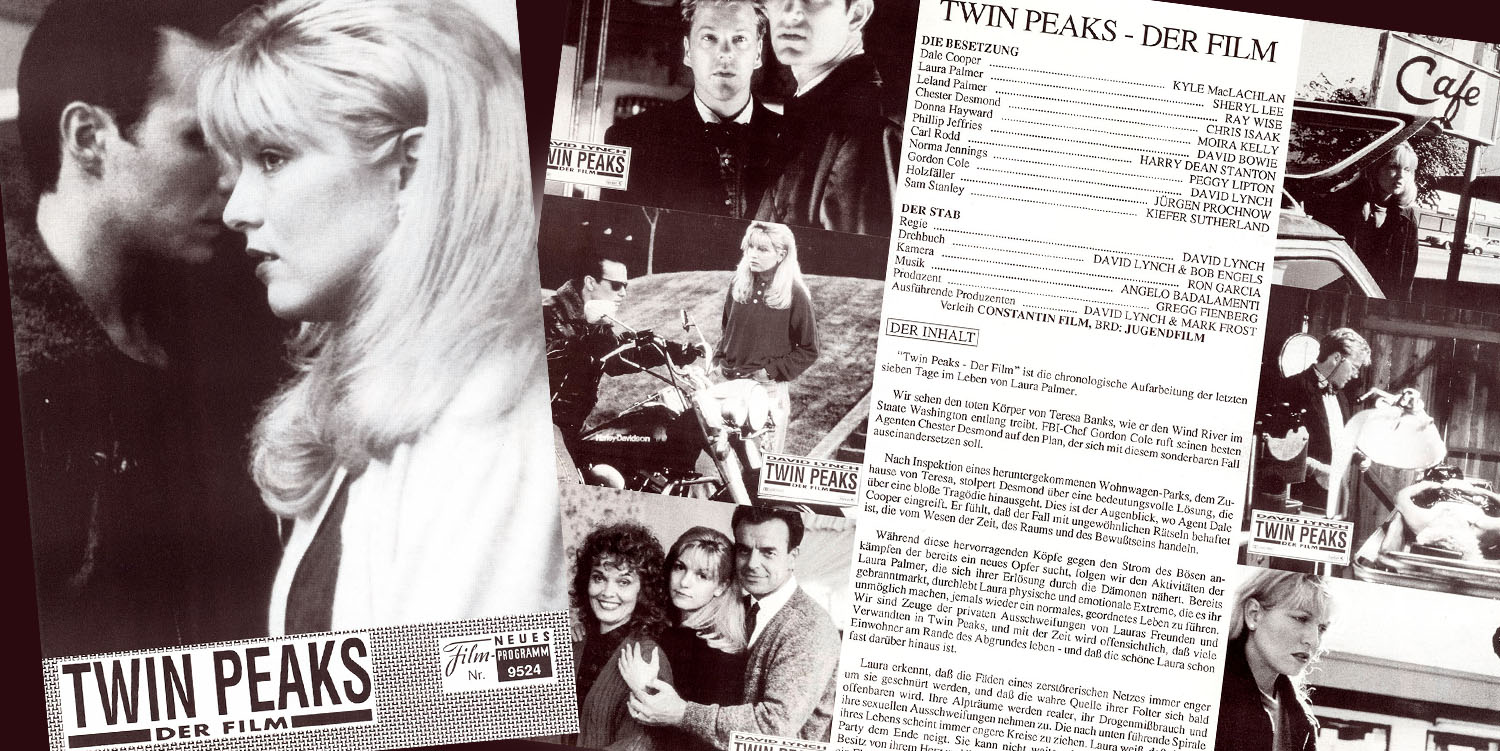 Laura Palmer and James Hurley on the cover and inside the Neues Filmprogramm for Twin Peaks: Der FIlm