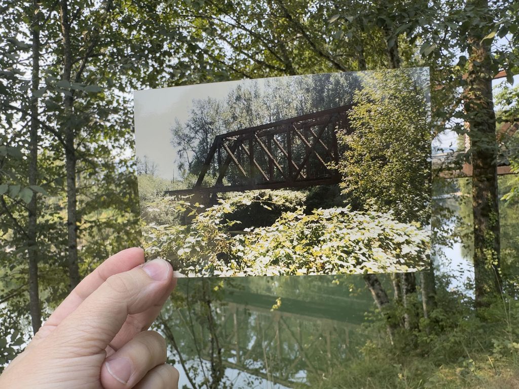 Photograph of a bridge being held up in a photograph