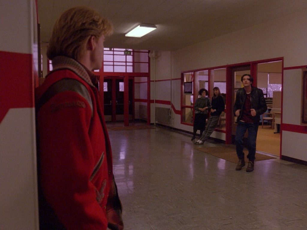 Twin Peaks High School lobby where Bobby Briggs shuffles into principal's office