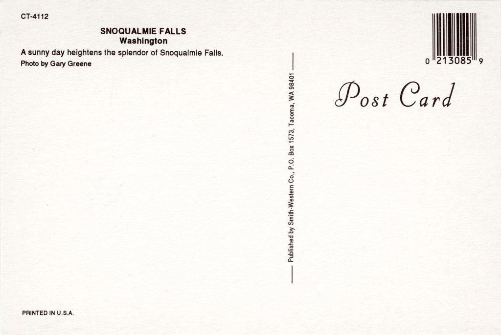 Back of Snoqualmie Falls postcard
