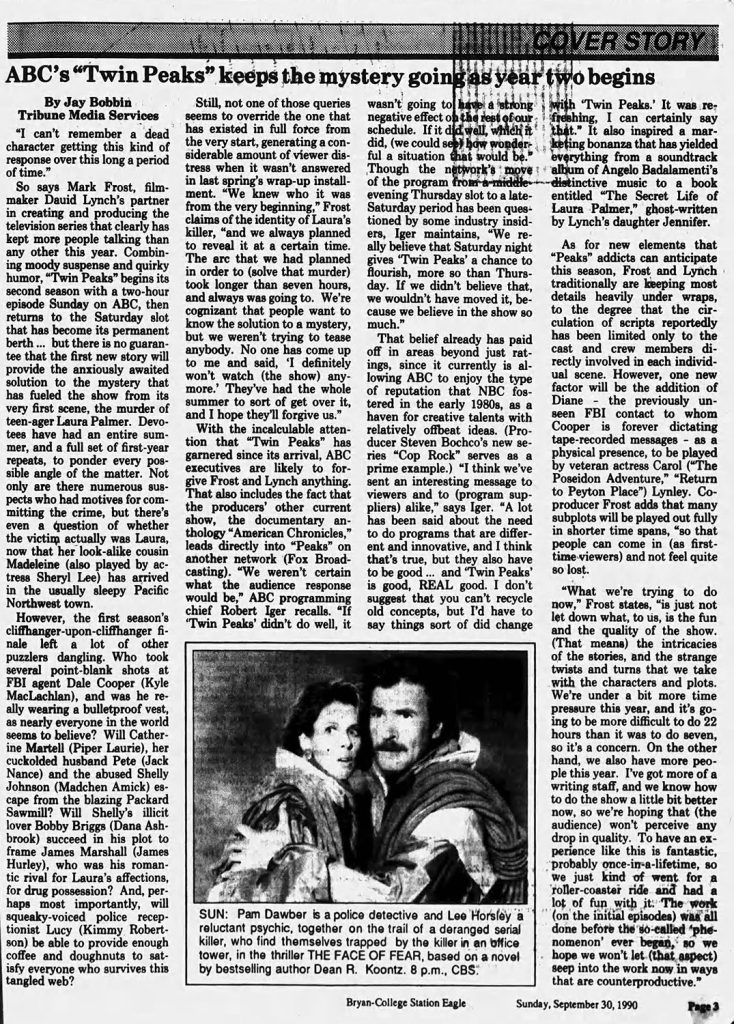 Newspaper article about Twin Peaks