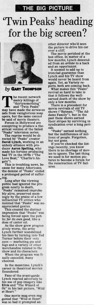 News paper article about Twin Peaks: Fire Walk With Me