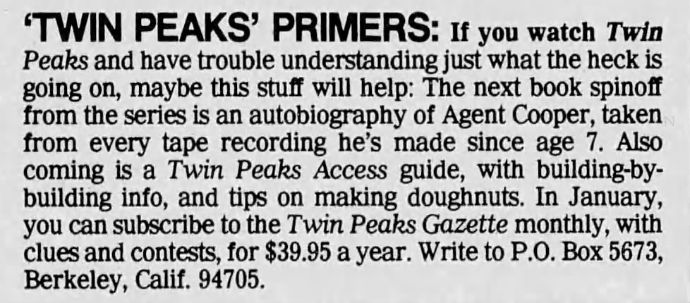 Twin Peaks Gazette announcement