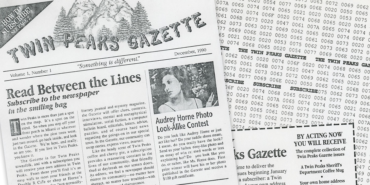 Two page advertisement for the "Twin Peaks Gazette"