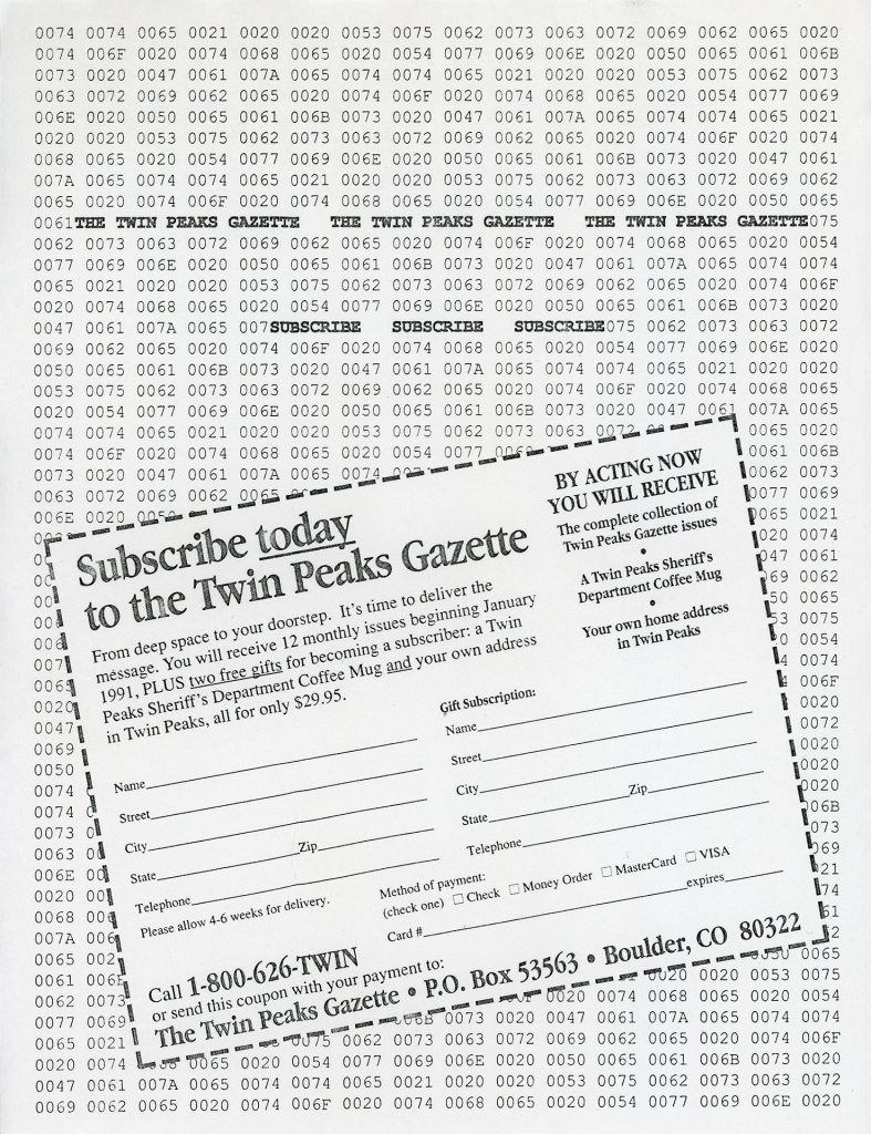 Twin Peaks Gazette advertisement