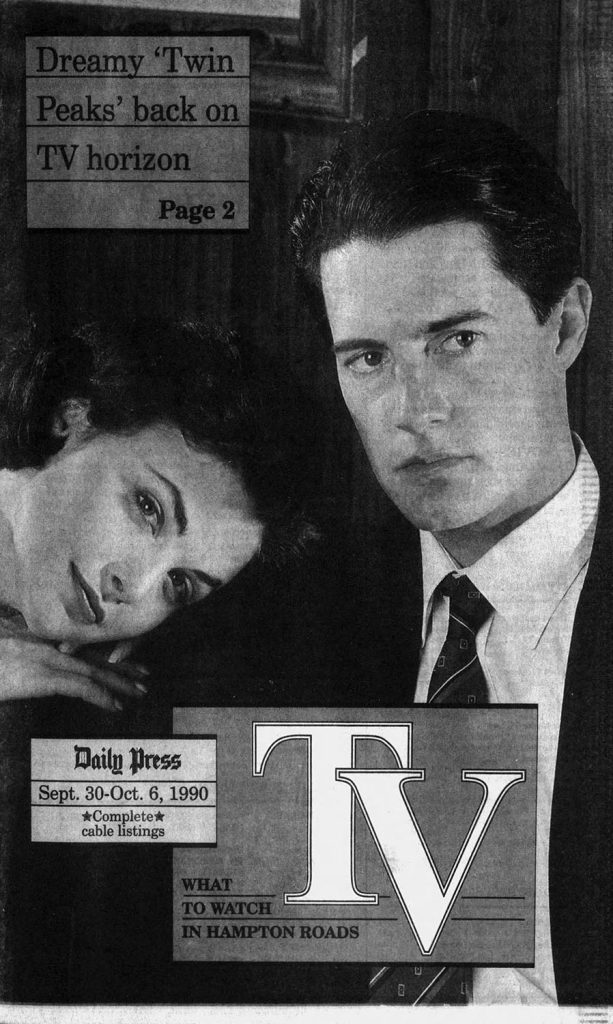 Cover of TV listing with Audrey Horne and Special Agent Dale Cooper