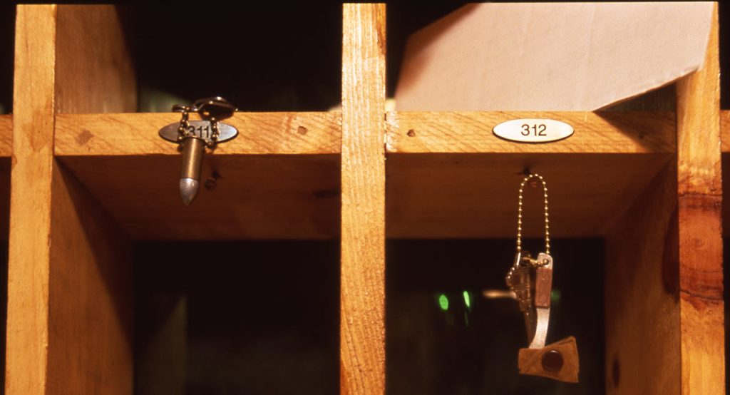 Close up detail of the registration desk