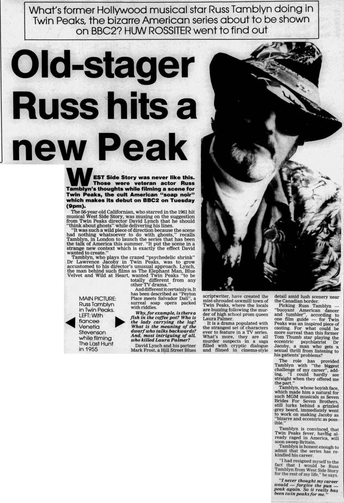 Newspaper article about Russ Tamblyn