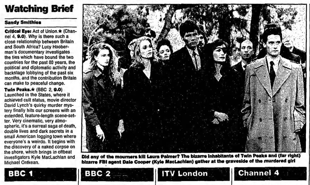 Newspaper article about Twin Peaks