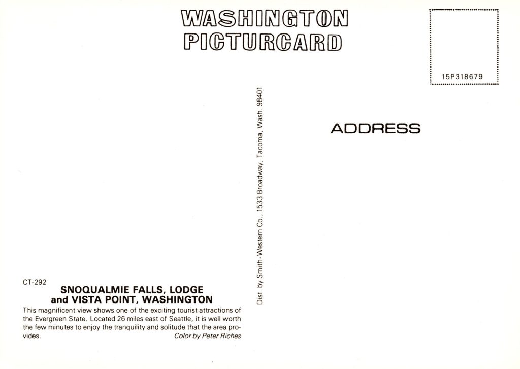 Back of Snoqualmie Falls, Lodge and Vista Point Postcard