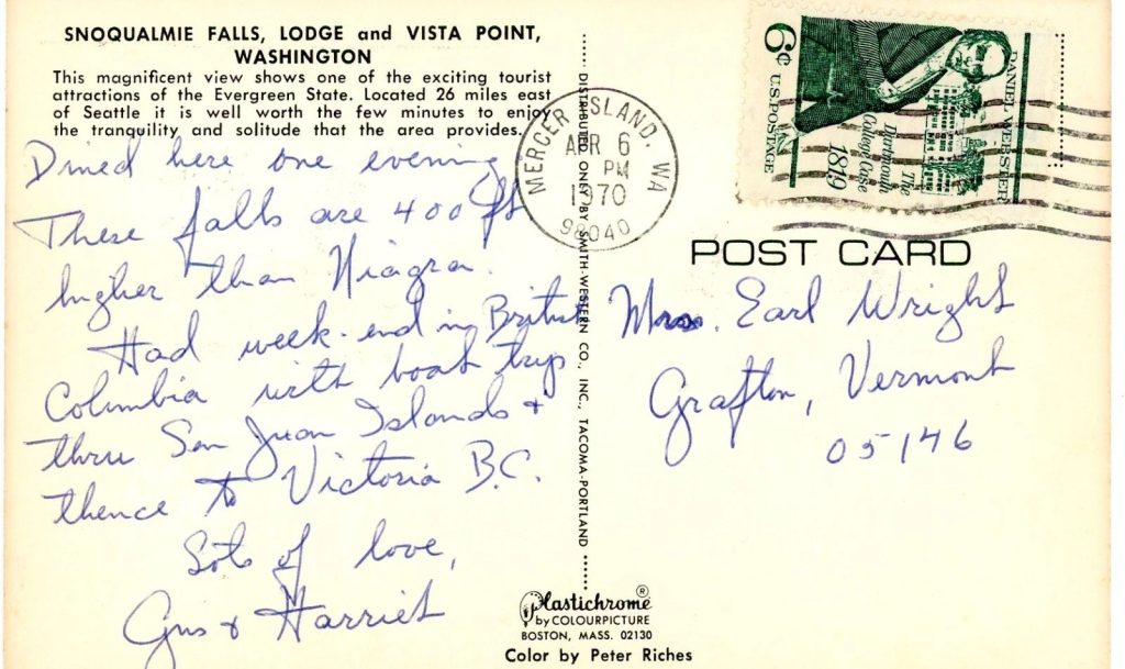 Back of Snoqualmie Falls, Lodge and Vista Point Postcard