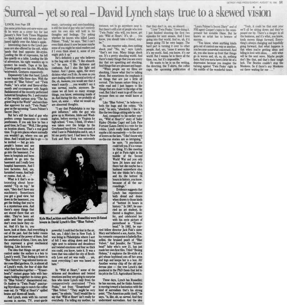 Newspaper article about David Lynch