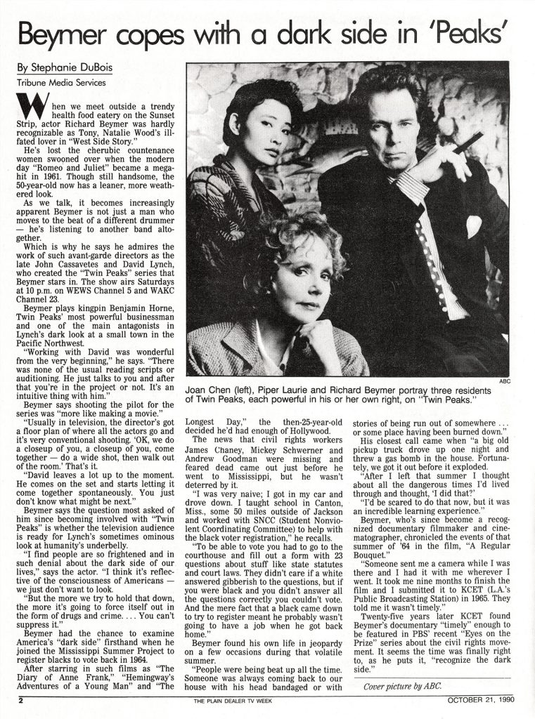 Newspaper article about Richard Beymer