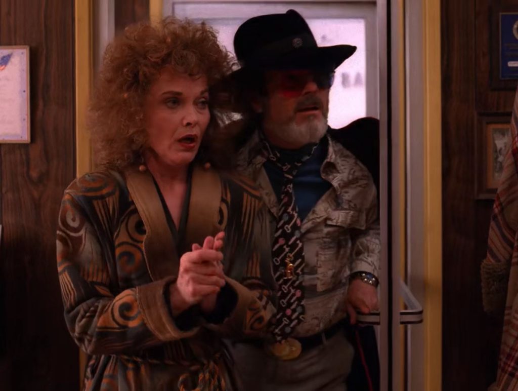 Sarah Palmer and Dr. Jacoby entering the Double R Diner