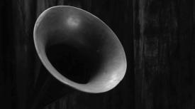 Black and white image of a phonograph
